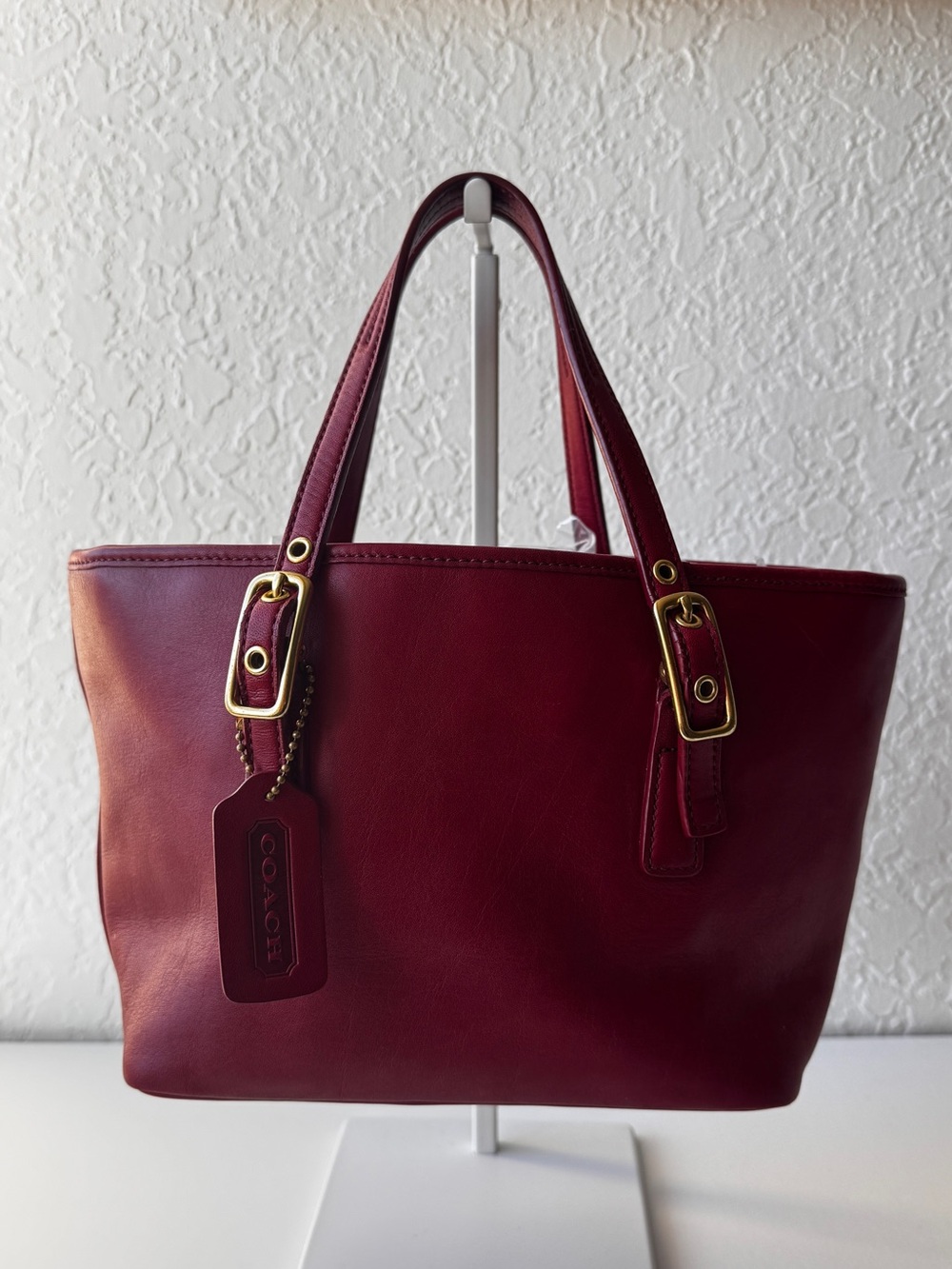 Coach Vintage Rare Red Mini Leather Tote Bag with Gold Hardware
